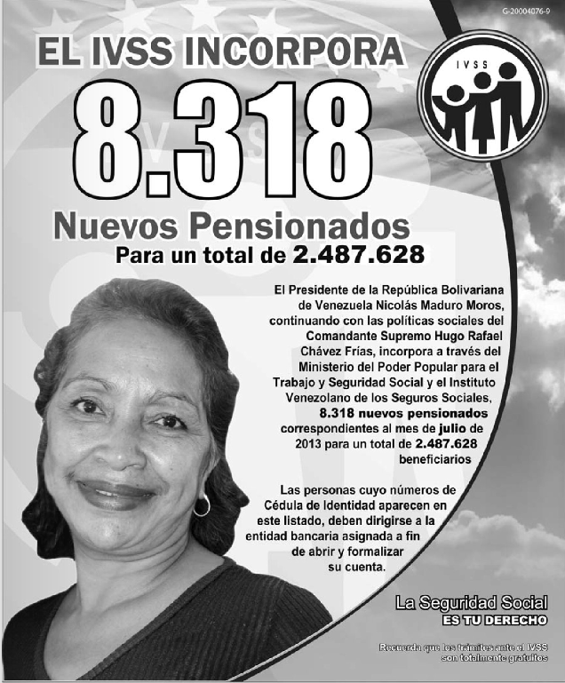 Listado de 8318 nuevos pensionados del IVSS